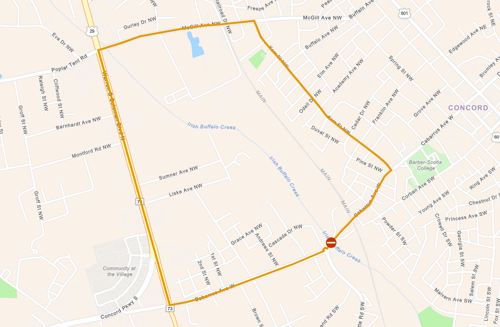 Cabarrus Ave W Small Bridge Closure Detour Map Cabarrus Ave W Small Bridge Closure Detour Map